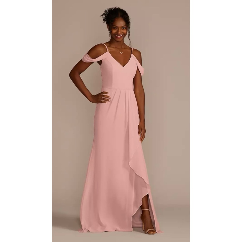 Celebrate DB Studio David’s Bridal Cascading Maxi Off Shoulder 10 Light Pink